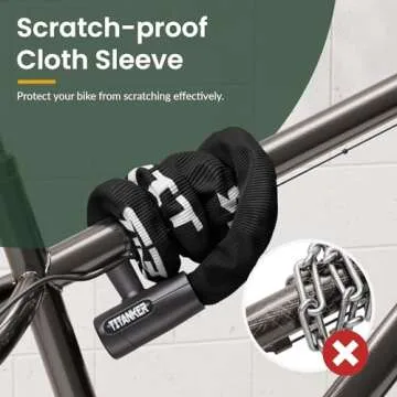 Titanker Bike Chain Lock, Security Anti-Theft Chain Lock for Motorcycle, Bicycle, Door, Gate, Fence, Grill (6mm, 8mm, 10mm Thick Chain) (Black-8mm Chain)