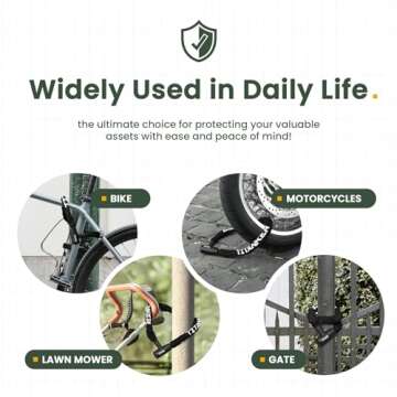 Titanker Bike Chain Lock, Security Anti-Theft Chain Lock for Motorcycle, Bicycle, Door, Gate, Fence, Grill (6mm, 8mm, 10mm Thick Chain) (Black-8mm Chain)