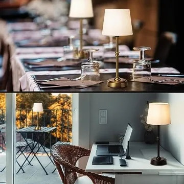 O’Bright Seraph - Cordless LED Table Lamp with Dimmer, Built-in Rechargeable Battery, 3-Level Brightness, Patio Table Lamp, Bedside Night Lamp, Ambient Light for Restaurant, Antique Brass