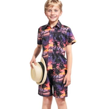 HASMES Boys Hawaiian Outfits for Kids 11-12Y Tropical Style