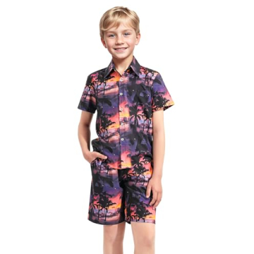 HASMES Boys Hawaiian Outfits for Kids 11-12Y Tropical Style