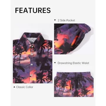 HASMES Boys Hawaiian Outfits for Kids 11-12Y Tropical Style