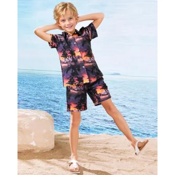 HASMES Boys Hawaiian Outfits for Kids 11-12Y Tropical Style