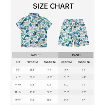 HASMES Boys Hawaiian Outfits for Kids 11-12Y Tropical Style