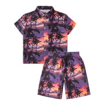 HASMES Boys Hawaiian Outfits for Kids 11-12Y Tropical Style
