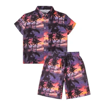 HASMES Boys Hawaiian Outfits for Kids 11-12Y Tropical Style