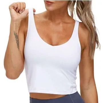 Women’s Longline Sports Bra Wirefree Padded Medium Support Yoga Bras Gym Running Workout Tank Tops White