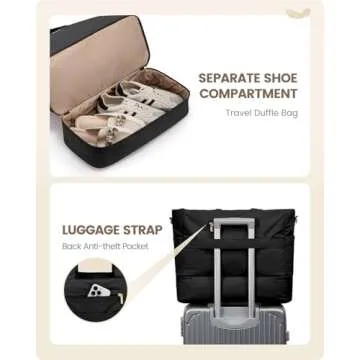 LOVEVOOK Puffer Travel Duffle Bag with Shoes Compartment