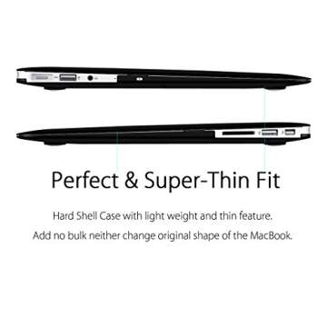 MacBook Air 13 inch Case, UESWILL Smooth Soft-Touch Matte Hard Shell Case Cover for 2008-2017 MacBook Air 13 inch (Model A1466 / A1369) + Microfibre Cleaning Cloth, Black