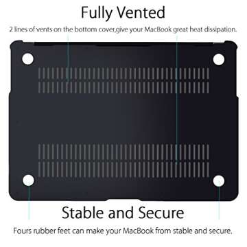 MacBook Air 13 inch Case, UESWILL Smooth Soft-Touch Matte Hard Shell Case Cover for 2008-2017 MacBook Air 13 inch (Model A1466 / A1369) + Microfibre Cleaning Cloth, Black