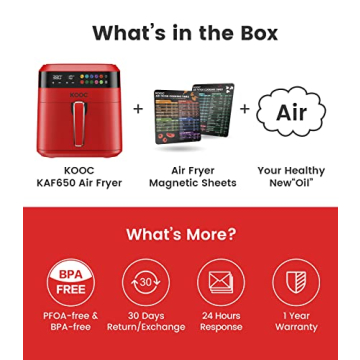 KOOC XL Large Air Fryer 6.5 Quart with Cheat Sheet Included