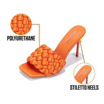 Cape Robbin Braided Sandals for Women - Orange Stiletto Heels for Women Sexy Braided Heels for Women -Open Toe Sandals Women Heel (Miella)