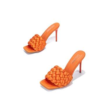 Cape Robbin Braided Sandals for Women - Orange Stiletto Heels for Women Sexy Braided Heels for Women -Open Toe Sandals Women Heel (Miella)