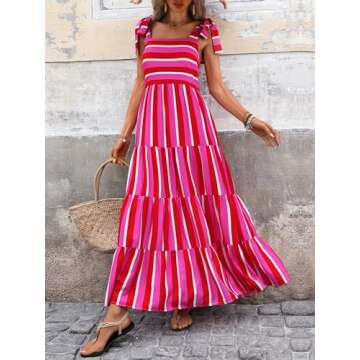 PRETTYGARDEN Women Dresses 2025 Summer Striped Sleeveless Maxi Dress Casual Spaghetti Strap Tiered F...