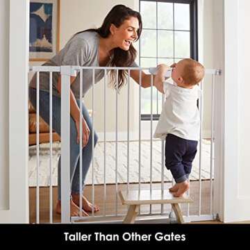 Cumbor 36" Extra Tall Baby Gate for Dogs and Kids with Wide 2-Way Door, 29.7"- 46" Width, and Auto Close Personal Safety for Babies and Pets, Fits Doorways, Stairs, and Entryways, White
