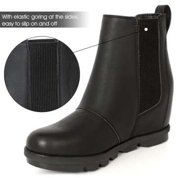 Athlefit Women's Wedge Boots Comfortable Ankle Wedge Black Booties Size 5.5