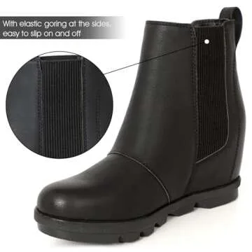 Athlefit Women's Wedge Boots Comfortable Ankle Wedge Black Booties Size 5.5