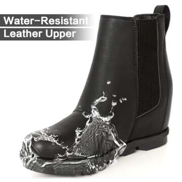 Athlefit Women's Wedge Boots Comfortable Ankle Wedge Black Booties Size 5.5