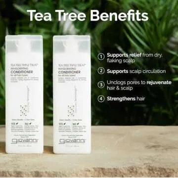 GIOVANNI Tea Tree Triple Treat Invigorating Conditioner - Cooling Peppermint, Eucalyptus, Rosemary, Helps Dry Flaking Scalp, Paraben Free, Helps to Moisturize, Smooth & Detangle - 24 oz (1 Pack)