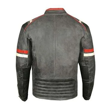 Men's Vintage Cafe Racer Motorcycle Distressed Leather Armor Biker Jacket L