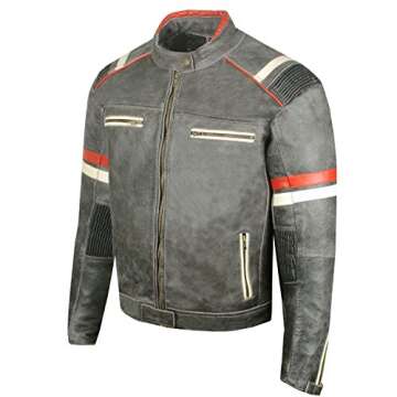 Men's Vintage Cafe Racer Motorcycle Distressed Leather Armor Biker Jacket L
