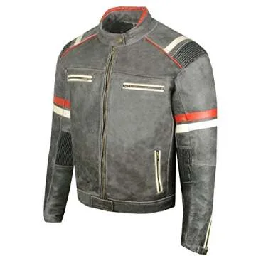 Men's Vintage Cafe Racer Motorcycle Distressed Leather Armor Biker Jacket L
