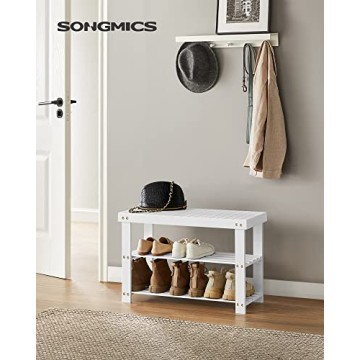 SONGMICS 3-Tier Bamboo Shoe Rack Bench for Entryway