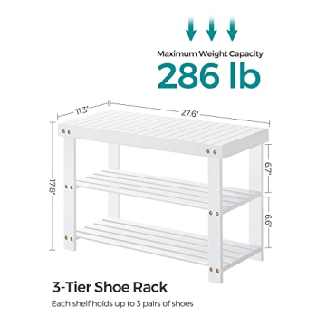 SONGMICS 3-Tier Bamboo Shoe Rack Bench for Entryway