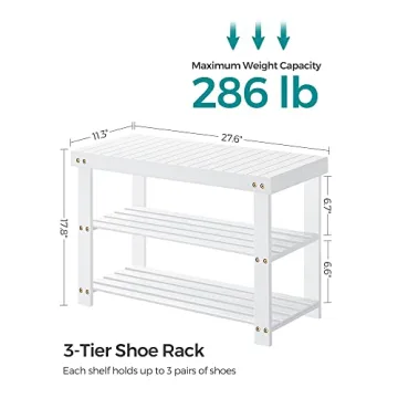 SONGMICS 3-Tier Bamboo Shoe Rack Bench for Entryway