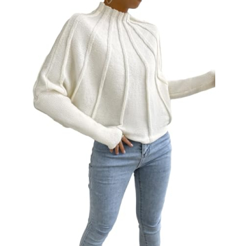 Labolliy Women Mock Neck Batwing Long Sleeve Sweaters 2023 Fall Casual Solid Knit Pullover Jumper To...