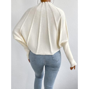 Labolliy Women Mock Neck Batwing Long Sleeve Sweaters 2023 Fall Casual Solid Knit Pullover Jumper Tops Beige