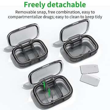 2 Pack 3 Compartment Small Pill Box, Moisture Proof Pill Case, Travel Pill Organizer for Pocket Purse, Daily Portable Medicine Vitamin Box, Fish Oil Box, Supplement Box (Black+Orange)