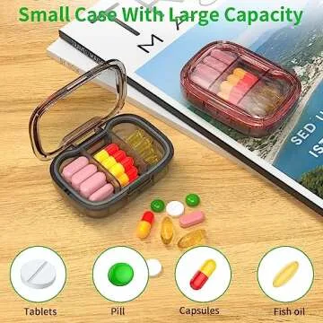 2 Pack 3 Compartment Small Pill Box, Moisture Proof Pill Case, Travel Pill Organizer for Pocket Purse, Daily Portable Medicine Vitamin Box, Fish Oil Box, Supplement Box (Black+Orange)