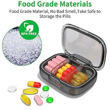 2 Pack 3 Compartment Small Pill Box, Moisture Proof Pill Case, Travel Pill Organizer for Pocket Purse, Daily Portable Medicine Vitamin Box, Fish Oil Box, Supplement Box (Black+Orange)