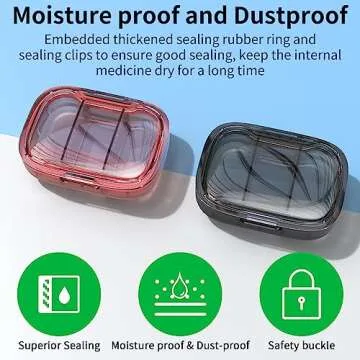 2 Pack 3 Compartment Small Pill Box, Moisture Proof Pill Case, Travel Pill Organizer for Pocket Purse, Daily Portable Medicine Vitamin Box, Fish Oil Box, Supplement Box (Black+Orange)
