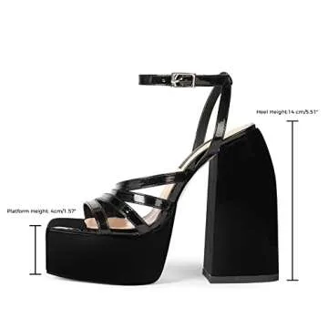 WETKISS Platform Chunky Heels Sandals Chunky High Heeled Sandals for Women High Heel Platform Sandals Black Chunky Heels Black Platform Heels Platform Chunky Pumps Ankle Strap Heels