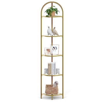 VASAGLE 5-Tier Corner Shelf Stand - Modern Organizer in Gold