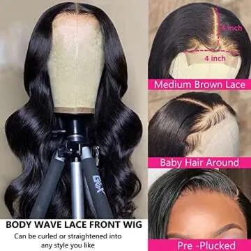 Oriole 4x4 Body Wave HD Transparent Lace Front Wigs Human Hair Glueless Wigs for Black Women Pre Plucked 150% Density Brazilian Virgin Lace Closure Wigs with Baby Hair Natural Color (16 Inch)