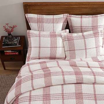 Levtex Home - Peppermint Plaid Christmas Duvet Cover Set - Twin Holiday Duvet Cover 68x88 and Two Standard Pillow Cases 20x26 - Red, Cream - Waffle Plaid - Cotton