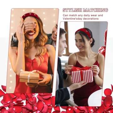 AIUPUOC Valentine's Day Headbands for Women Heart Rhinestone Wine Red Velvet Headbands Red Hair Bands Hair Accessories with Heart Charm Wide and Thick Hair Hoops