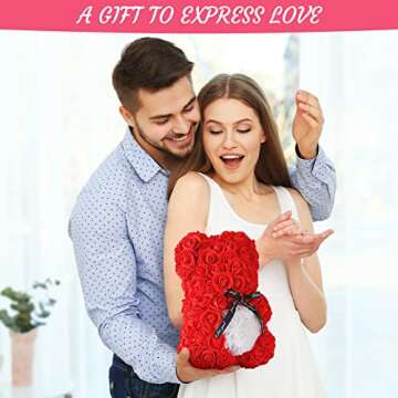 Rose Bear with Box -Artificial Flowers Rose Teddy Bear- The Rose Bear-Valentine's Day Gifts for Her-Gifts for Mom, Wife or Kids-Birthday Gifts& Wedding Decorations-Red