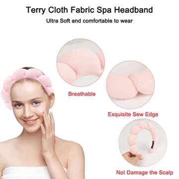 UCHARMORE Spa Headband for Women, Makeup Headbands with Triangle Powder Puff, Sponge and Terry Towel Cloth Fabric Hair Band and Versed Headband for Face Washing, Makeup Removal, Shower, Skincare