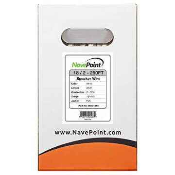 NavePoint 250ft in Wall Audio Speaker Cable Wire CL2 18/2 AWG Gauge 2 Conductor Bulk White