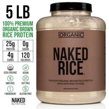 Naked Rice - Organic Brown Rice Protein Powder - Vegan Protein Powder - 5Lb Bulk, GMO Free, Gluten Free & Soy Free. Plant-Based Protein, No Artificial Ingredients - 76 Servings