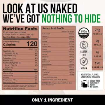 Naked Rice - Organic Brown Rice Protein Powder - Vegan Protein Powder - 5Lb Bulk, GMO Free, Gluten Free & Soy Free. Plant-Based Protein, No Artificial Ingredients - 76 Servings