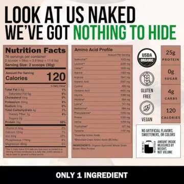 Naked Rice - Organic Brown Rice Protein Powder - Vegan Protein Powder - 5Lb Bulk, GMO Free, Gluten Free & Soy Free. Plant-Based Protein, No Artificial Ingredients - 76 Servings