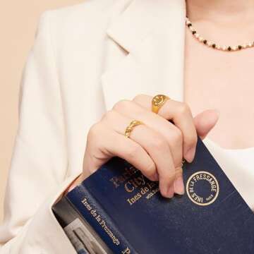 18K Gold Plated Titanium Smiley Signet Ring, Stackable Ring for women & men (7)