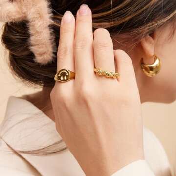 Durable 18K Gold Plated Titanium Smiley Signet Ring