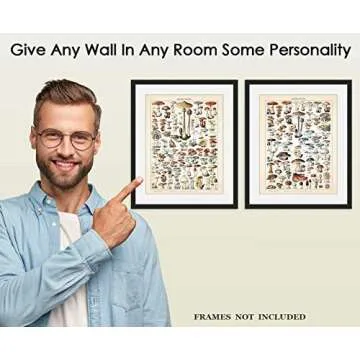 Vintage Mushroom Botanical Farmhouse Wall Art Poster Print, Set of 2, 11x14 Boho Flower Decoration Prints, Nature Pictures, Aesthetic Floral Posters for Bedroom, Bathroom, Kitchen & Office Decor