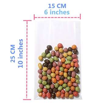 100 Pcs 10 in x 6 in Clear Flat Cello Cellophane Treat Bags Good for Bakery ,Popcorn ,Cookies, Candies ,Dessert 1.2mil.Give Metallic Twist Ties!